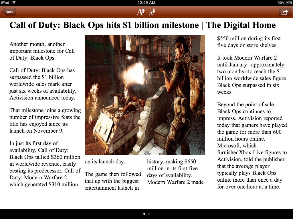 Reading an article from Techcrunch in landscape